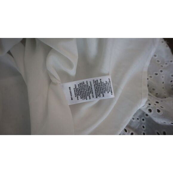 WAYF Women's Sz M White Reese Smocked Waist Tiered Eyelet Cotton Mini Dress - Picture 10 of 15